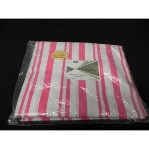 Vintage Vanity House Pink White Striped Fitted Twin Sheet NOS MADE IN USA